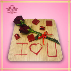 Large Wooden Tray With Fresh Flower And Chocolate