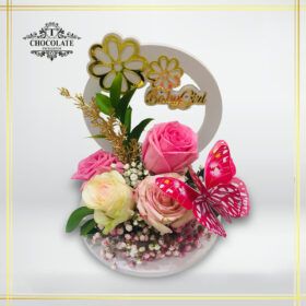 It's A Girl Wooden Tray With Fresh Flowers